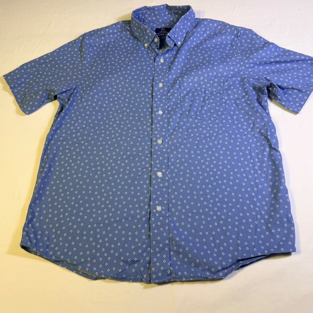 George Short Sleeve Button Down‎ Shirt Medium Blue Geometric Classic Fit M